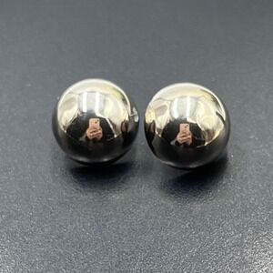 Mexico 925 Sterling Silver Vintage Signed Big sphere Dome Clip On Earrings